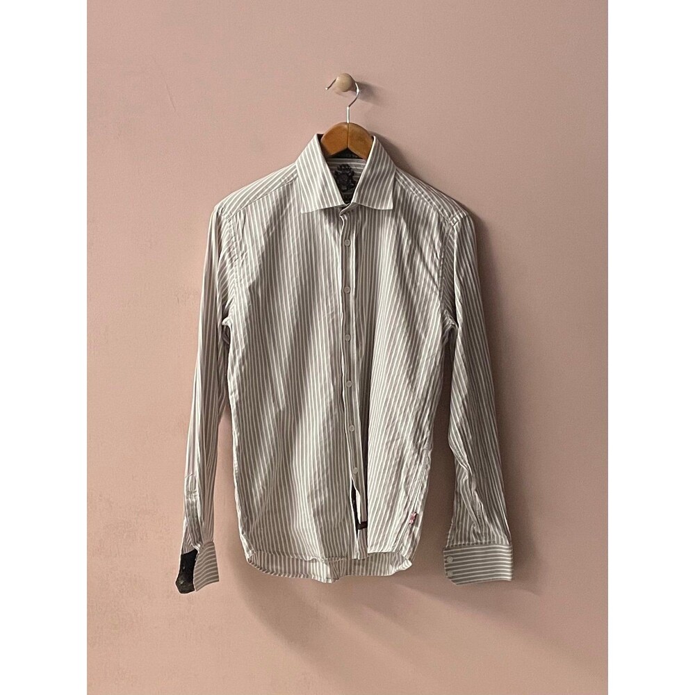 English Laundry by Christopher Wicks Tan & Cream Striped Button Down Shirt Sz S